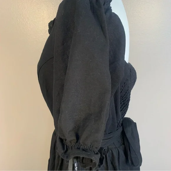 City Chic Linen Blend Off Shoulder Tiered Puff Sleeve Midi Dress - Picture 9 of 14